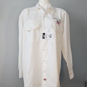 Macy's White Men's Long-Sleeve Button-Down Shirt with Embroidered Logo and Flag